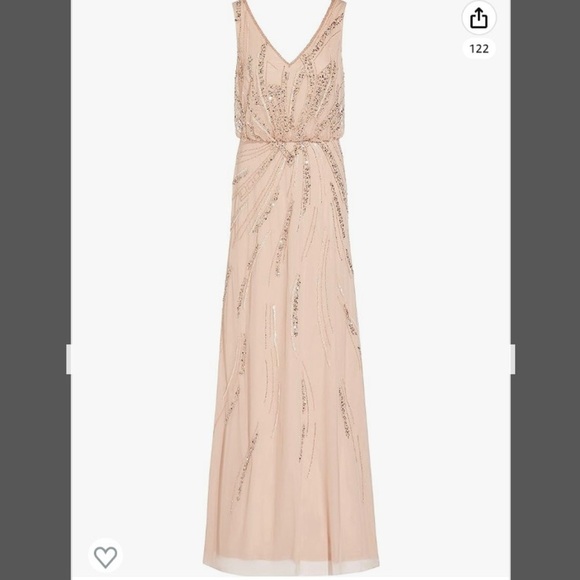 Adrianna Papell V-neck Sleeveless Beaded Blouson Gown in Blush - Picture 5 of 6